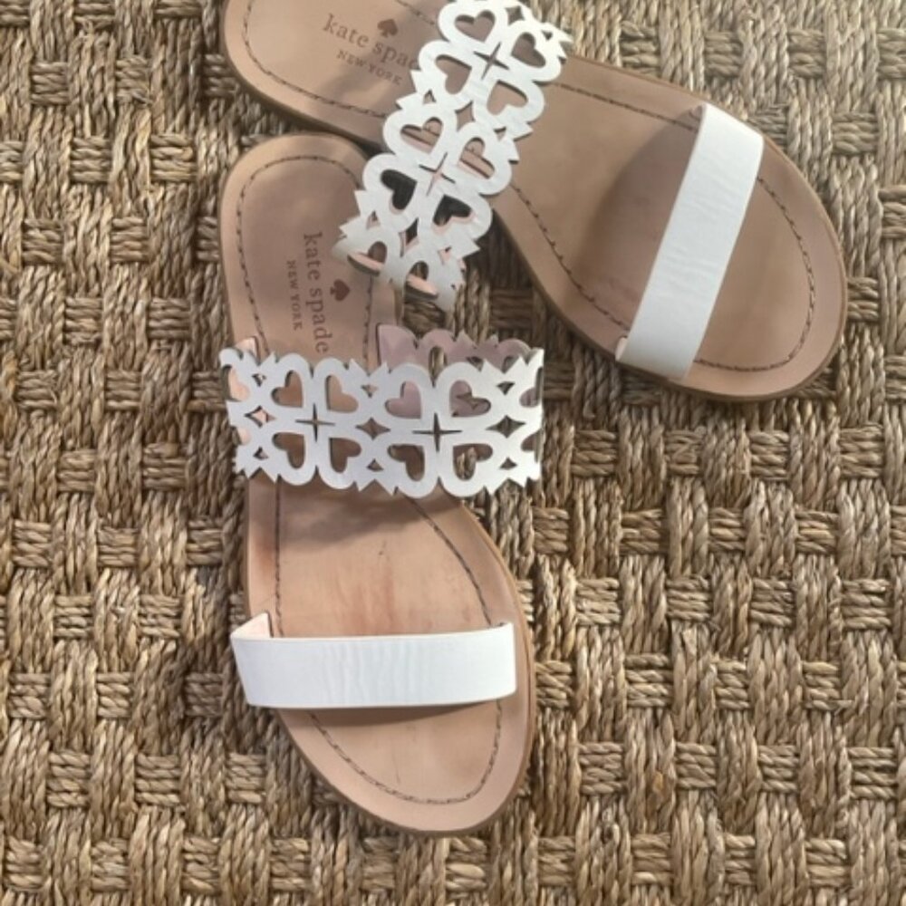 Kate Spade white leather double band flat slide sandals